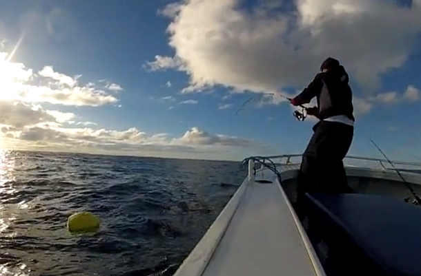 Fisho's Scott Thomas filming Bushy talking about Squidgy's new prawn lures.